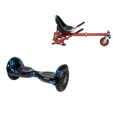 10 inch Hoverboard with Suspensions Hoverkart, Off-Road Thunderstorm Blue, Extended Range and Red Seat with Double Suspension Set, Smart Balance