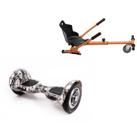 10 inch Hoverboard with Standard Hoverkart, Off-Road SkullHead, Extended Range and Orange Ergonomic Seat, Smart Balance