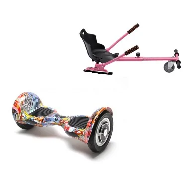 10 inch Hoverboard with Standard Hoverkart, Off-Road HipHop Orange, Extended Range and Pink Ergonomic Seat, Smart Balance