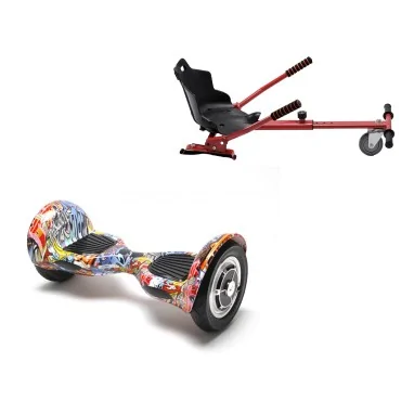 10 inch Hoverboard with Standard Hoverkart, Off-Road HipHop Orange, Standard Range and Red Ergonomic Seat, Smart Balance