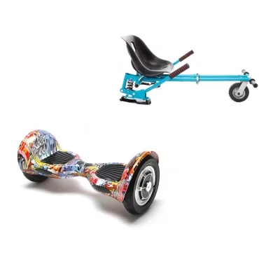 Paket Hoverboard Go Kart med Stötdämpare, 10 tums, Off-Road HipHop Orange, Standard Räckvidd och Blå Hoverkart med Stötdämpare, Smart Balance