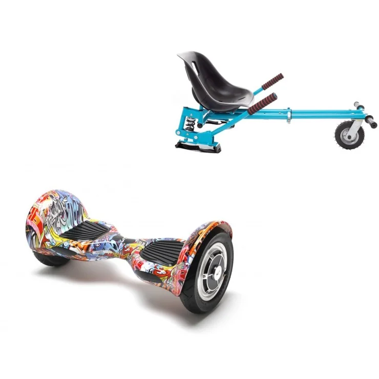 Hoverboard 10 Pouces et Hoverkart avec Amortisseurs, Off-Road HipHop Orange, Standard Autonomie et Hoverkart Bleu avec Amortisseurs, Smart Balance