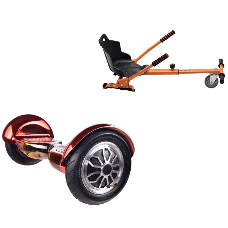 10 inch Hoverboard with Standard Hoverkart, Off-Road Sunset, Extended Range and Orange Ergonomic Seat, Smart Balance