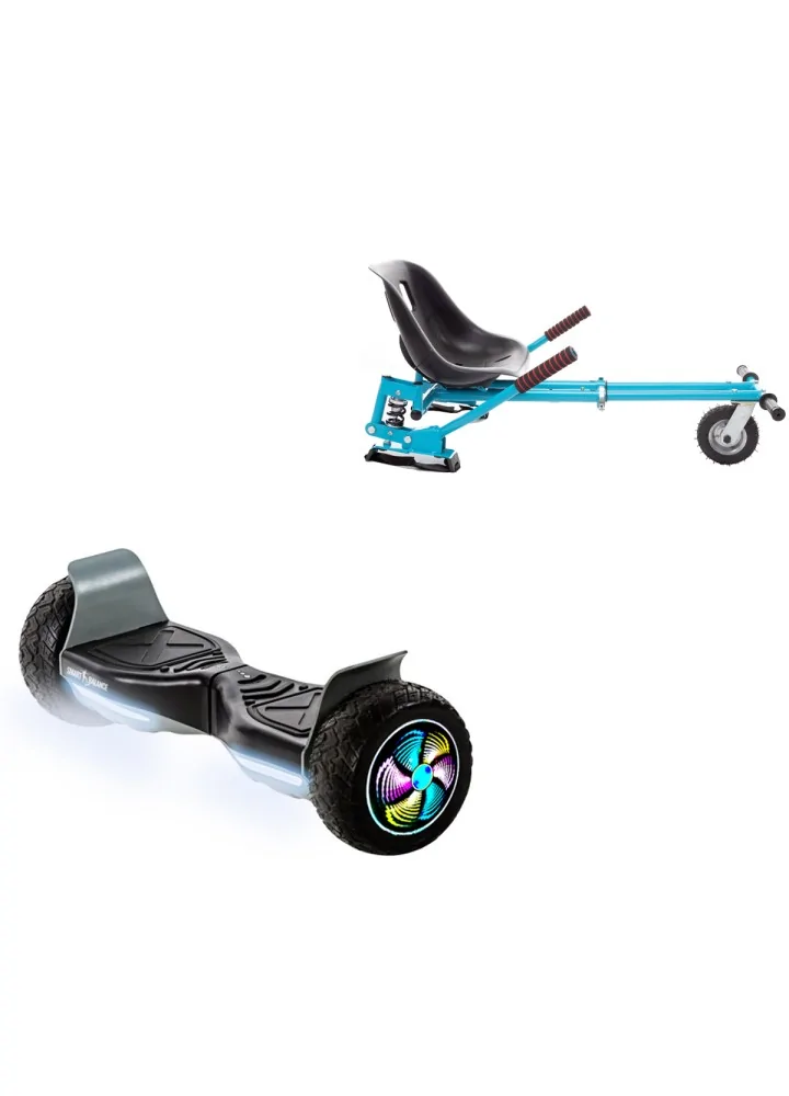 8.5 inch Hoverboard with Suspensions Hoverkart Hummer Black PRO Standard Range and Blue Seat with Double Suspension Set Smart Balance