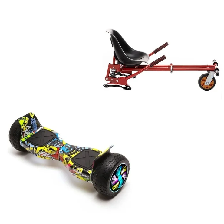 Paket Hoverboard Go Kart med Stötdämpare, 8.5 tums, Hummer HipHop PRO, Lång Räckvidd och Röd Hoverkart med Stötdämpare, Smart Balance