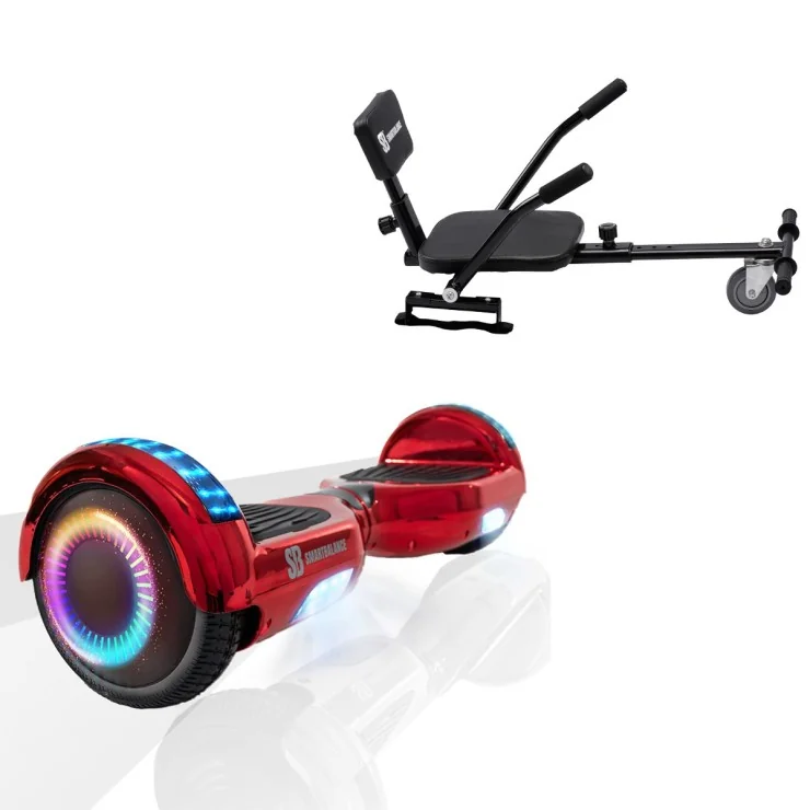 6.5 inch Hoverboard with Comfort Hoverkart, Regular ElectroRed PRO, Extended Range and Black Comfort Seat, Smart Balance