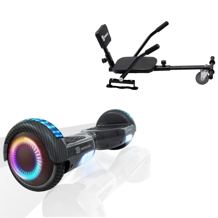 6.5 inch Hoverboard with Comfort Hoverkart, Regular Carbon PRO, Extended Range and Black Comfort Seat, Smart Balance