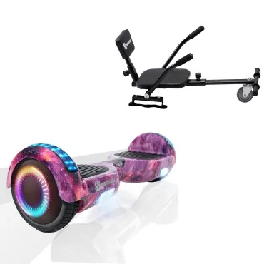 Paket Hoverboard Comfort Go Kart 6.5 tums, Regular Galaxy Pink PRO, Lång Räckvidd och Svart Comfort Hoverkart, Smart Balance