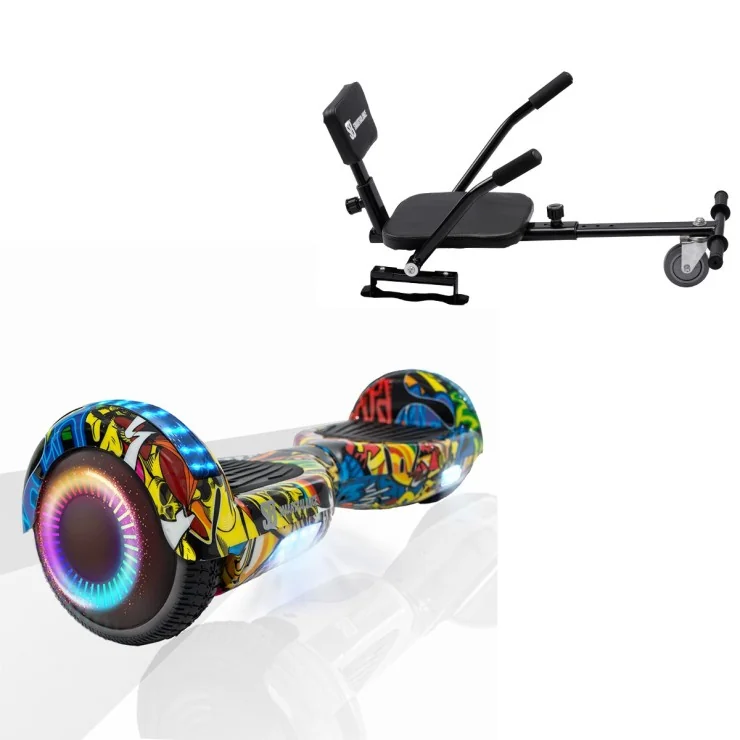 6.5 inch Hoverboard with Comfort Hoverkart, Regular HipHop PRO, Extended Range and Black Comfort Seat, Smart Balance