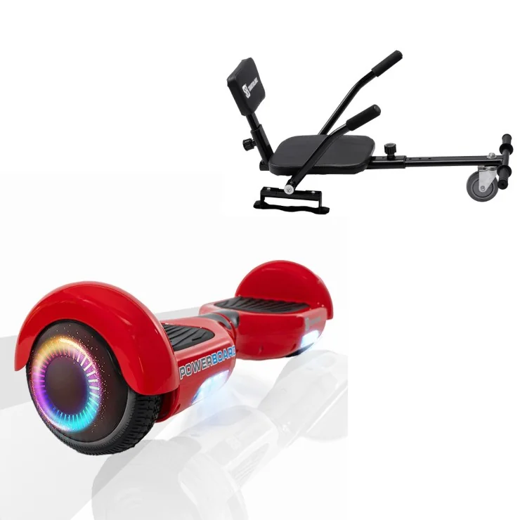 6.5 inch Hoverboard with Comfort Hoverkart, Regular Red PowerBoard PRO, Standard Range and Black Comfort Seat, Smart Balance