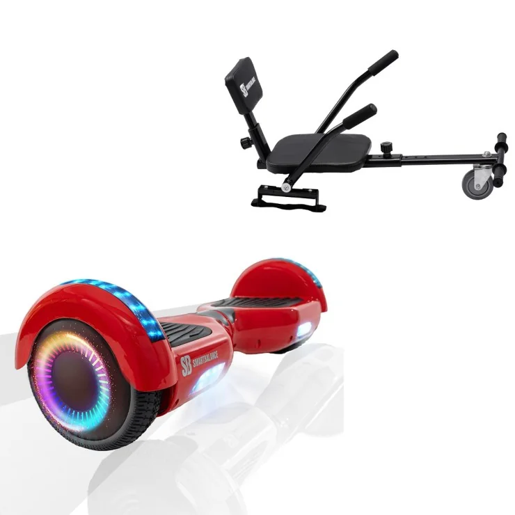 6.5 inch Hoverboard met Comfort Hoverkart, Regular Red PRO, Verlengde Afstand en Zwarte Comfort Hoverkart, Smart Balance