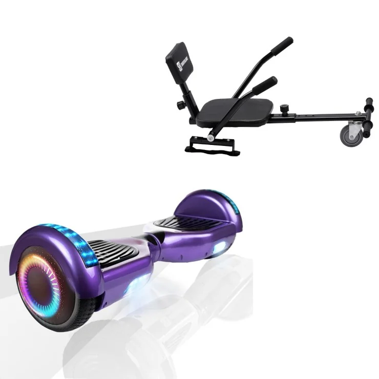 6.5 inch Hoverboard met Comfort Hoverkart, Regular Purple PRO, Verlengde Afstand en Zwarte Comfort Hoverkart, Smart Balance