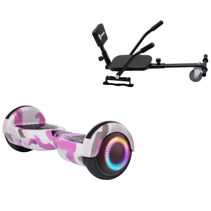 6.5 inch Hoverboard with Comfort Hoverkart, Regular Camouflage Pink PRO, Extended Range and Black Comfort Seat, Smart Balance