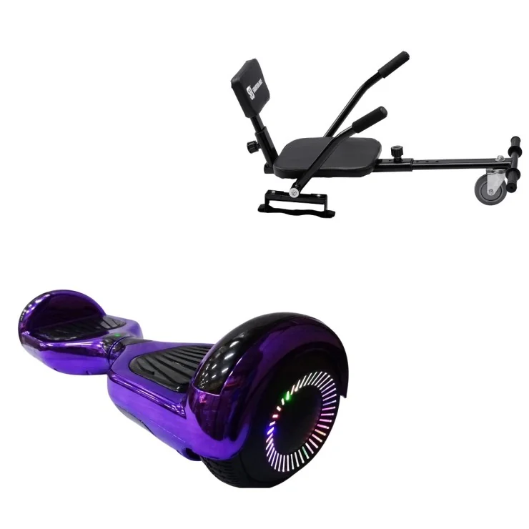 Pakke Hoverboard Comfort Go Kart, 6.5 tommer, Regular ElectroPurple PRO, Standard Rækkevidde, og Sort Comfort Hoverkart, Smart Balance Segboard