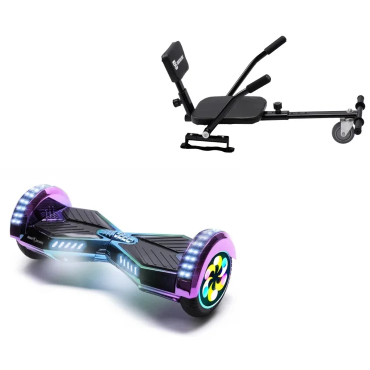 8 inch Hoverboard with Comfort Hoverkart, Transformers Dakota PRO, Extended Range and Black Comfort Seat, Smart Balance