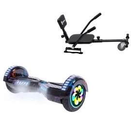8 inch Hoverboard with Comfort Hoverkart, Transformers Thunderstorm Blue PRO, Extended Range and Black Comfort Seat, Smart Balance