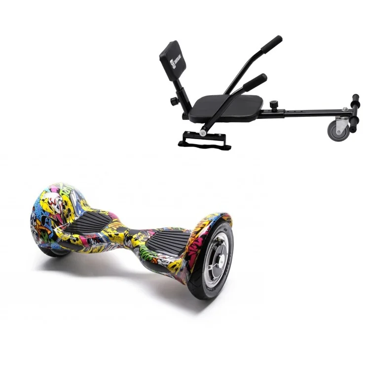 10 inch Hoverboard met Comfort Hoverkart, Off-Road HipHop, Verlengde Afstand en Zwarte Comfort Hoverkart, Smart Balance