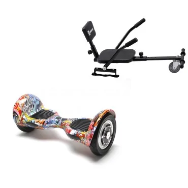 10 inch Hoverboard with Comfort Hoverkart, Off-Road HipHop Orange, Standard Range and Black Comfort Seat, Smart Balance