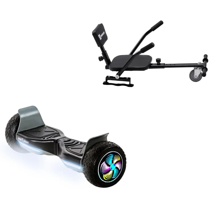 8.5 inch Hoverboard with Comfort Hoverkart, Hummer Black PRO, Extended Range and Black Comfort Seat, Smart Balance