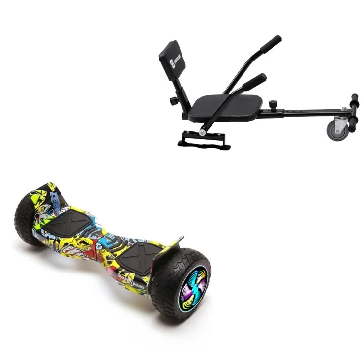 8.5 inch Hoverboard met Comfort Hoverkart, Hummer HipHop PRO, Verlengde Afstand en Zwarte Comfort Hoverkart, Smart Balance