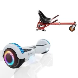 6.5 inch Hoverboard with Suspensions Hoverkart, Regular White Pearl PRO, Extended Range and Red Seat with Double Suspension Set, Smart Balance