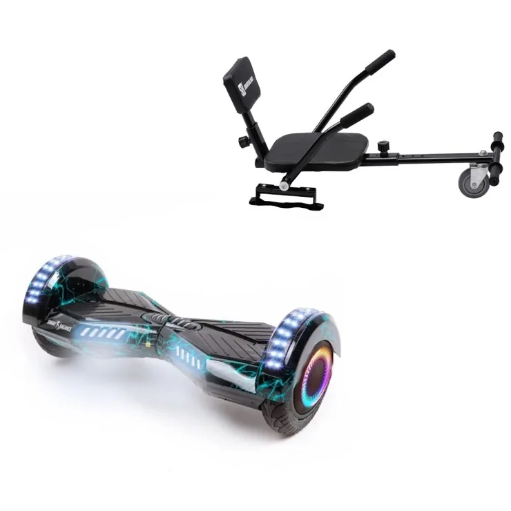 6.5 inch Hoverboard with Comfort Hoverkart, Transformers Thunderstorm PRO, Standard Range and Black Comfort Seat, Smart Balance