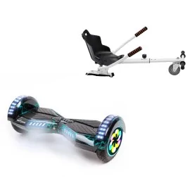 8 inch Hoverboard with Standard Hoverkart, Transformers Thunderstorm PRO, Extended Range and White Ergonomic Seat, Smart Balance