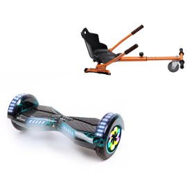 8 Zoll Hoverboard mit Standard Sitz, Transformers Thunderstorm PRO, Maximale Reichweite und Orange Hoverboard Sitz, Smart Balance