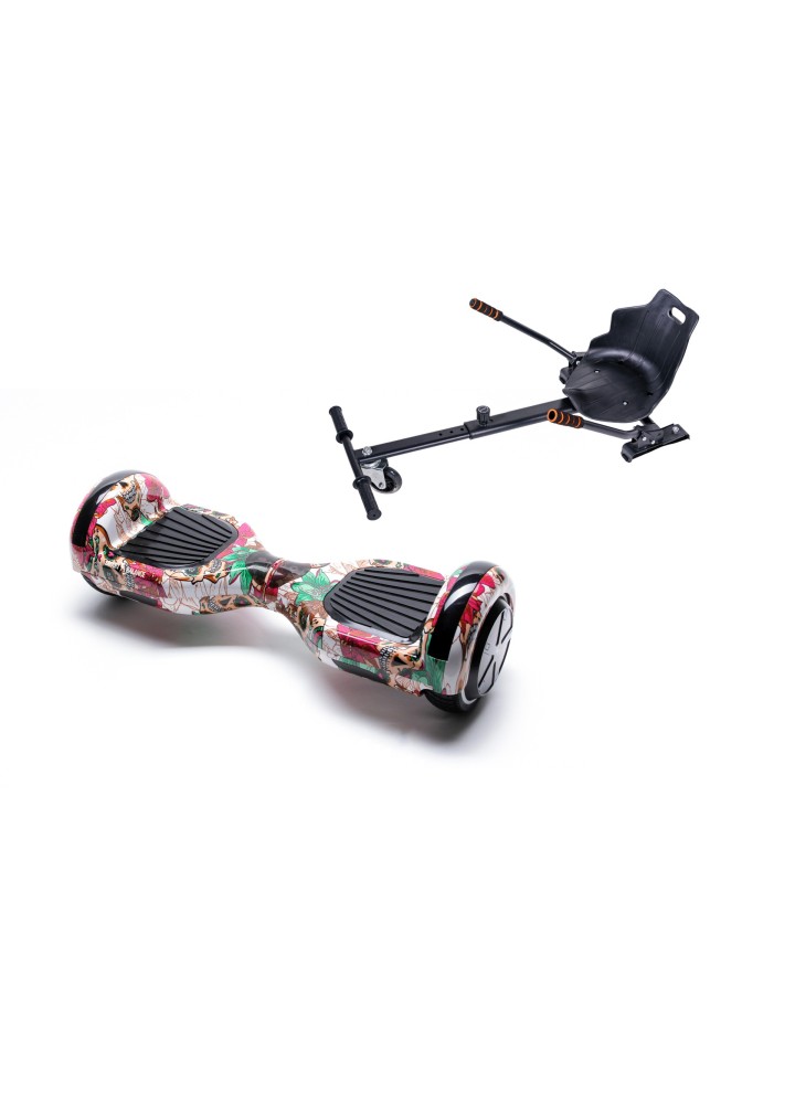 Paket Hoverboard Go-Kart, Smart Balance Regular SkullColor, 6.5 Tum, Dual Motors 36V, 700Wat, Bluetooth-hogtalare, LED-ljus, Pr