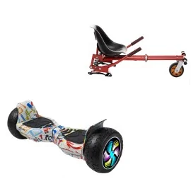 8.5 inch Hoverboard with Suspensions Hoverkart, Hummer Splash PRO, Extended Range and Red Seat with Double Suspension Set, Smart Balance