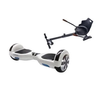 Hoverboard Go-Kart Pack, Smart Balance Regular White Pearl, 6.5 INCH, Dual Motors 36V, 700Wat, Bluetooth Speakers, LED Lights,