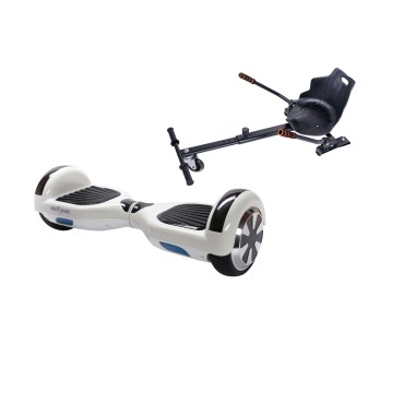 Paquet Go-Kart Hoverboard, Smart Balance Regular White Pearl, 6.5 Pouces, Deux Moteurs 36V, 700Watts, Bluetooth, Lumieres LED , 
