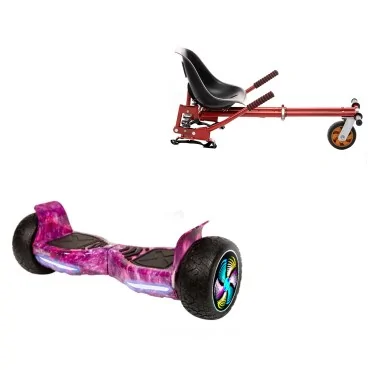 8.5 inch Hoverboard with Suspensions Hoverkart, Hummer Galaxy Pink PRO, Extended Range and Red Seat with Double Suspension Set, Smart Balance
