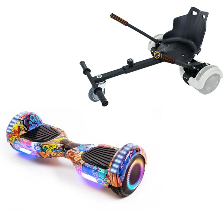 6.5 inch Hoverboard met Standaard Hoverkart, Regular HipHop Orange PRO, Verlengde Afstand en Zwarte Hoverkart, Smart Balance