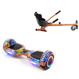 6.5 inch Hoverboard with Standard Hoverkart, Regular HipHop Orange PRO, Extended Range and Orange Ergonomic Seat, Smart Balance