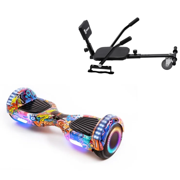 6.5 inch Hoverboard met Comfort Hoverkart, Regular HipHop Orange PRO, Verlengde Afstand en Zwarte Comfort Hoverkart, Smart Balance