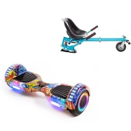 6.5 inch Hoverboard with Suspensions Hoverkart, Regular HipHop Orange PRO, Extended Range and Blue Seat with Double Suspension Set, Smart Balance
