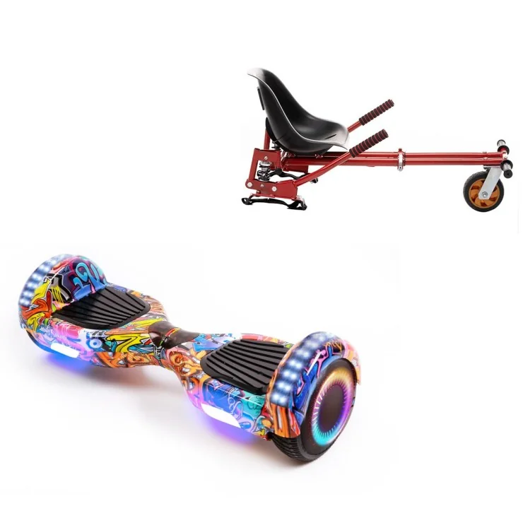 Hoverboard 6.5 Pouces et Hoverkart avec Amortisseurs, Regular HipHop Orange PRO, Grande Autonomie et Hoverkart Rouge avec Amortisseurs, Smart Balance