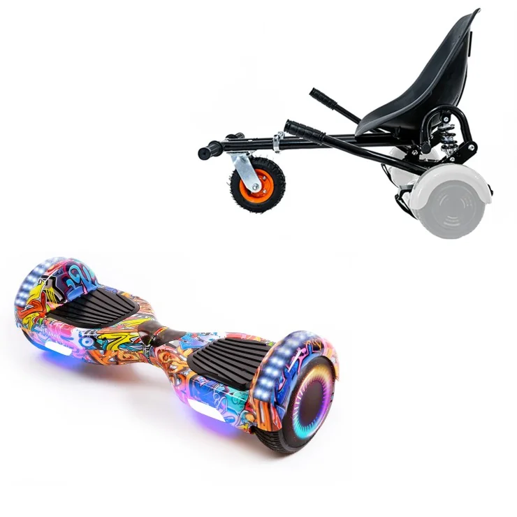 6.5 inch Hoverboard with Suspensions Hoverkart, Regular HipHop Orange PRO, Standard Range and Black Seat with Double Suspension Set, Smart Balance