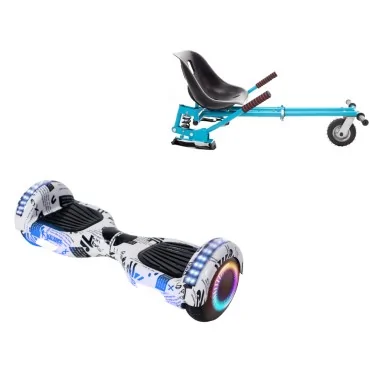 6.5 inch Hoverboard with Suspensions Hoverkart, Regular NewsPaper PRO, Extended Range and Blue Seat with Double Suspension Set, Smart Balance