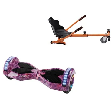 6.5 inch Hoverboard with Standard Hoverkart, Transformers Galaxy Pink PRO, Extended Range and Orange Ergonomic Seat, Smart Balance