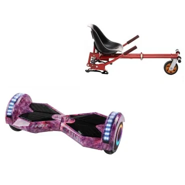 6.5 inch Hoverboard with Suspensions Hoverkart, Transformers Galaxy Pink PRO, Standard Range and Red Seat with Double Suspension Set, Smart Balance