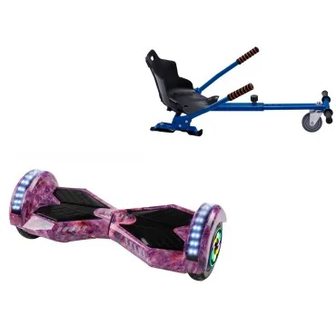 8 inch Hoverboard with Standard Hoverkart, Transformers Galaxy Pink PRO, Extended Range and Blue Ergonomic Seat, Smart Balance