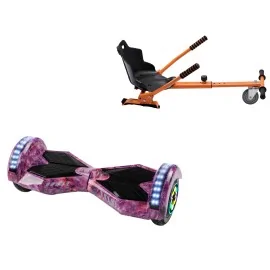 8 inch Hoverboard with Standard Hoverkart, Transformers Galaxy Pink PRO, Extended Range and Orange Ergonomic Seat, Smart Balance