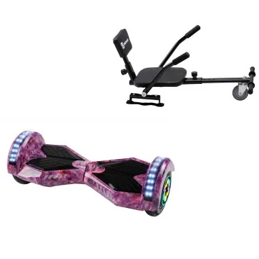8 inch Hoverboard with Comfort Hoverkart, Transformers Galaxy Pink PRO, Extended Range and Black Comfort Seat, Smart Balance