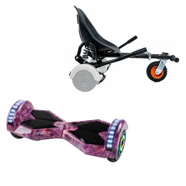 8 inch Hoverboard with Suspensions Hoverkart, Transformers Galaxy Pink PRO, Extended Range and Black Seat with Double Suspension Set, Smart Balance