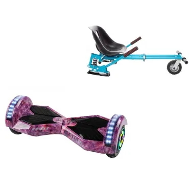 8 inch Hoverboard with Suspensions Hoverkart, Transformers Galaxy Pink PRO, Extended Range and Blue Seat with Double Suspension Set, Smart Balance