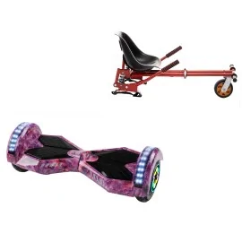 8 inch Hoverboard with Suspensions Hoverkart, Transformers Galaxy Pink PRO, Extended Range and Red Seat with Double Suspension Set, Smart Balance