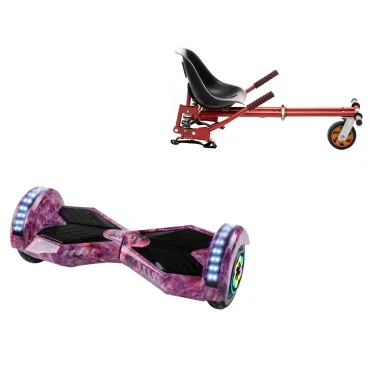 8 inch Hoverboard with Suspensions Hoverkart, Transformers Galaxy Pink PRO, Standard Range and Red Seat with Double Suspension Set, Smart Balance