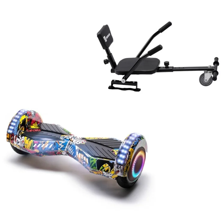 6.5 inch Hoverboard met Comfort Hoverkart, Transformers HipHop PRO, Verlengde Afstand en Zwarte Comfort Hoverkart, Smart Balance